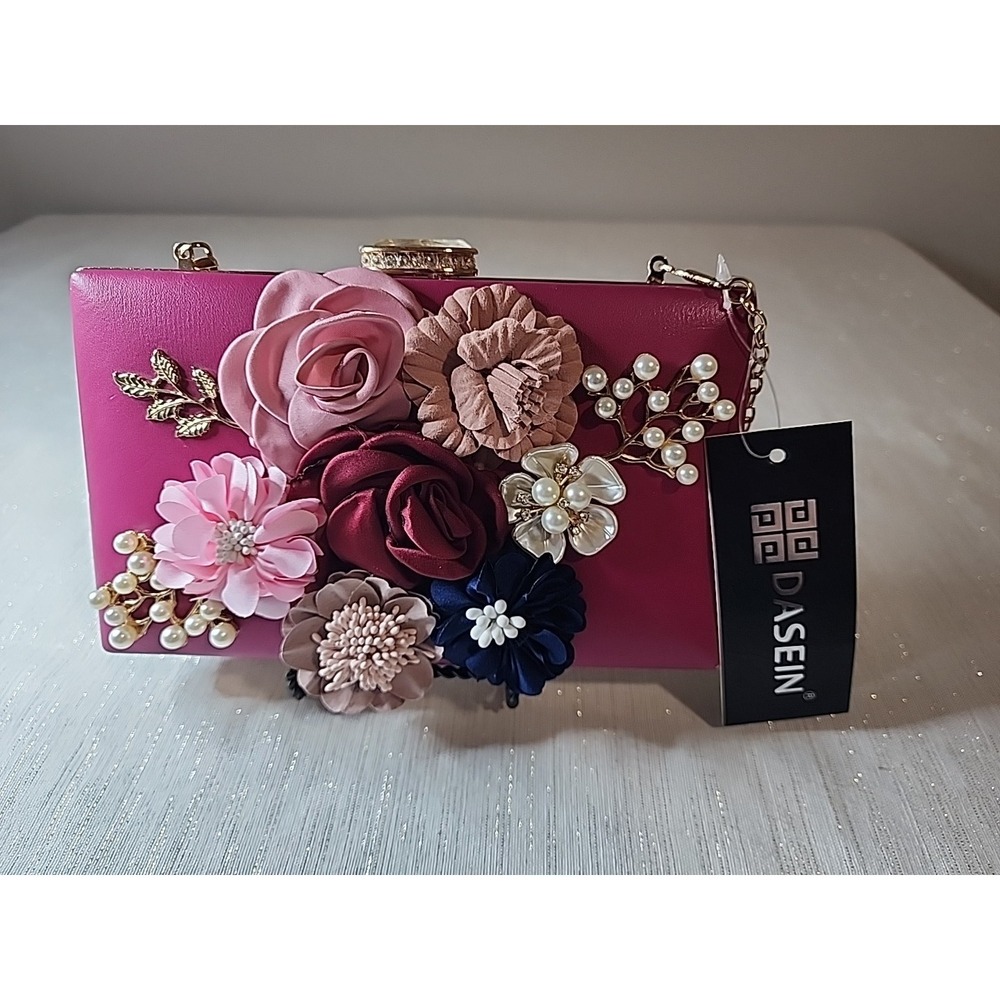 Dasein Rose Colored 3D Floral and Pearl Arrangement on Front 8"x 5.0"